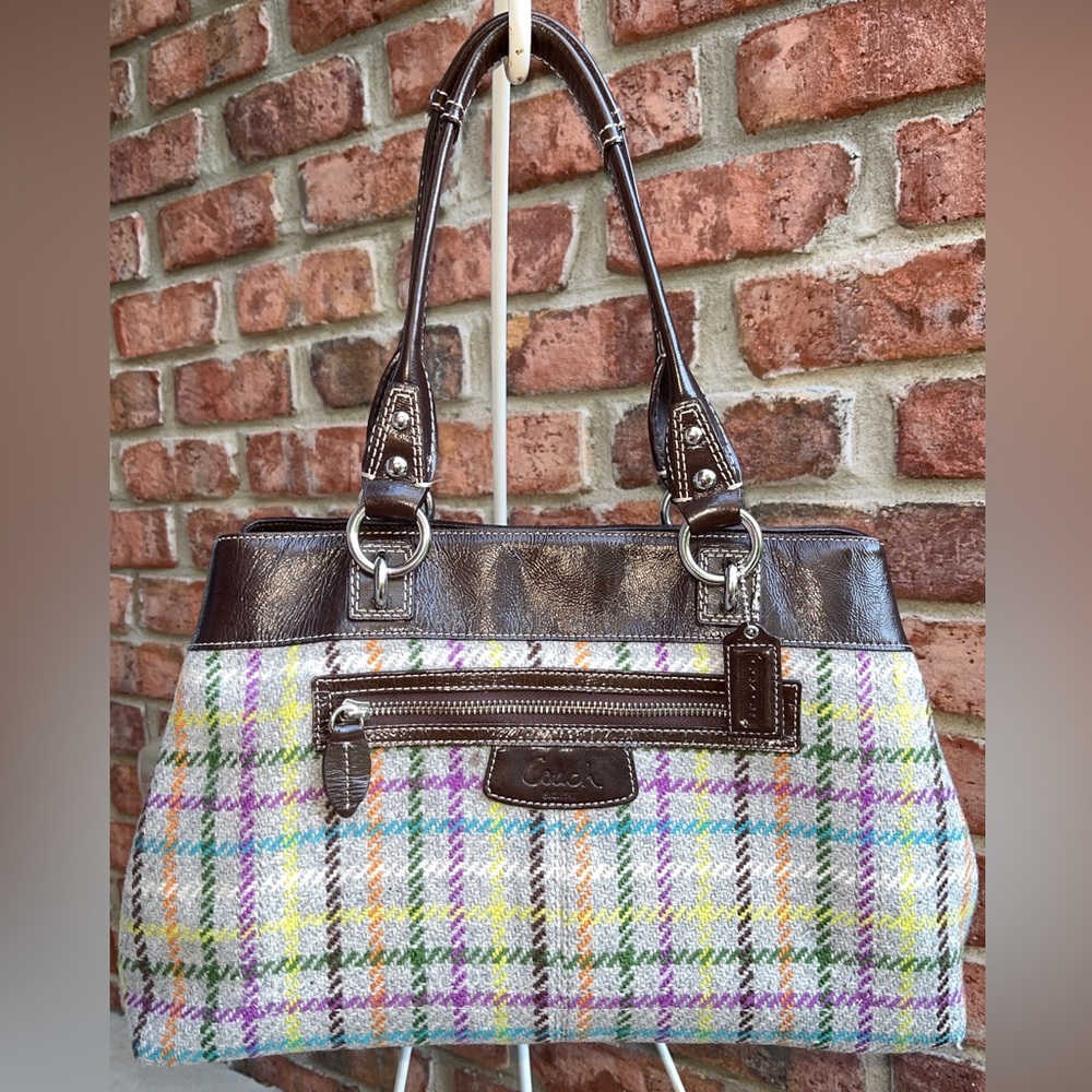 Coach Penelope Plaid Wool Patent Leather Shoulder Bag Purse F15456